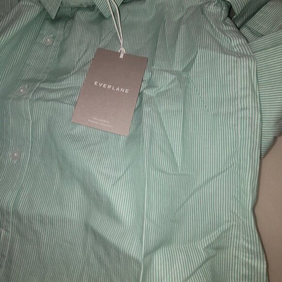 NEW Everlane Silky Cotton Striped Button Down Shirt Size 00 Mint Green Oversized - Picture 10 of 10